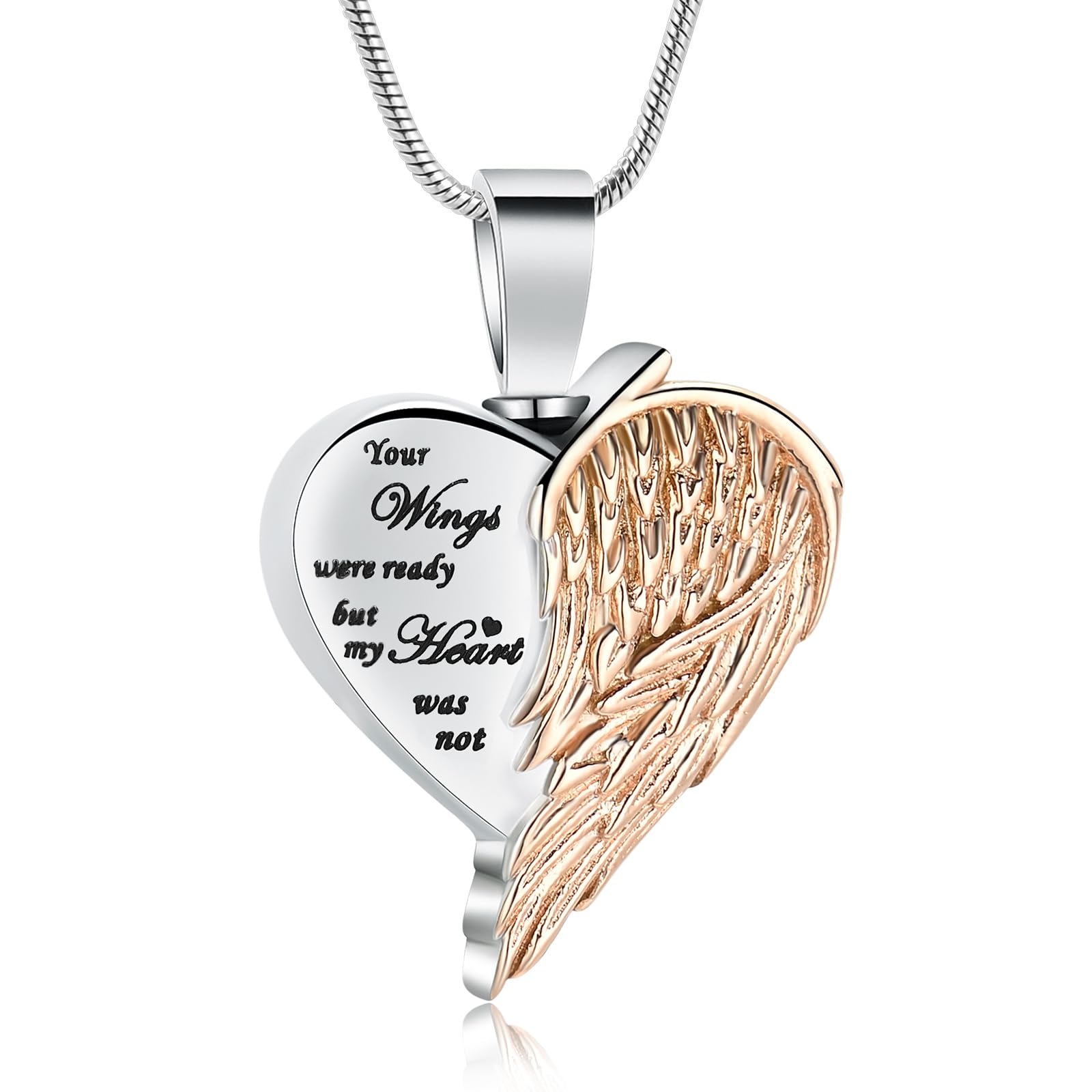 VCCWYQK Cremation Jewelry for Ashes for Women Men Angel Wing Heart Urn Necklaces for Ashes Always in My Heart Memorial Ashes Lockets