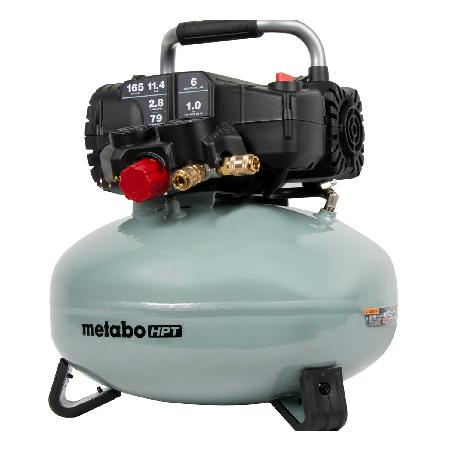 Metabo HPT Pancake Air Compressor, 6-Gallon 165PSI, Portable Air Compressor with 1.0 HP Oil-Free High Efficiency Motor, Lihghtweight, Quick Couplers for Fast Tool Changes, EC711S Image