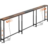 Huuger Narrow Console Table with Power Outlets &amp; USB-C, Rustic Brown | 23.6"-35.4" Adjustable Height Sofa Table Behind Couch, Extendable 94.5"-110.2" Long Console Table, Wall-Protected Pads