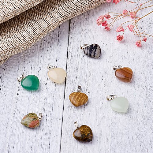 Fashewelry 20 Pieces Heart Shaped Natural Mixed Stone Pendants Charms Crystal Chakra Beads for DIY Necklace Jewelry Making - Thumbnail 2