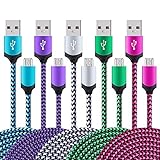 Micro USB Cable, Sicodo 5-Pack Extra Long 6FT High Speed USB 2.0 to Micro USB Nylon-Braided Fast Sync & Charging Cord Compatible with Samsung Galaxy S7 S6 Edge,Note 5,HTC,Motorola,Nokia,Sony, LG