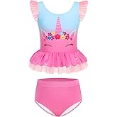 knemmy Girls Swimsuit Two Pieces Bathing Suits Colorful Cute Kids Tankini Princess Beach Swimwear 2-10 Years