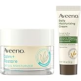 Aveeno Sensitive Skin Moisturizer Bundle, Calm + Restore Oat Gel Facial Moisturizer, 1.7 oz, & Trial Size Daily Moisturizing Cream + Prebiotic Oat, 0.5 oz, Fragrance-Free, Two Items