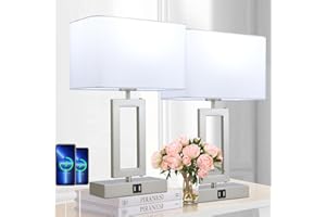 BrightWe Table Lamp Set of 2 Lamps for Bedroom, Touch Control Table Lamps with 2 USB Ports, 3-Way Dimmable Bedside Nightstand Lamps, Silver&White Lamp for End Table Living Room Modern