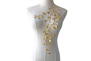 MICROHEAL Leaves Lace Applique Floral Vines Lace Motif Embroidery Sewing Patches for Craft Projects 45cm (Gold)