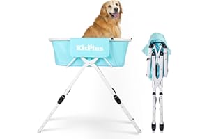 KITPLUS Elevated Portable Dog Bathtub, 5 Height Adjustable Dog Washing Station for Pet Shower and Grooming Foldable Bathing Tub with Storage & Anti-Slip Design for Small to Large Dogs Cats, Indoor and Outdoor
