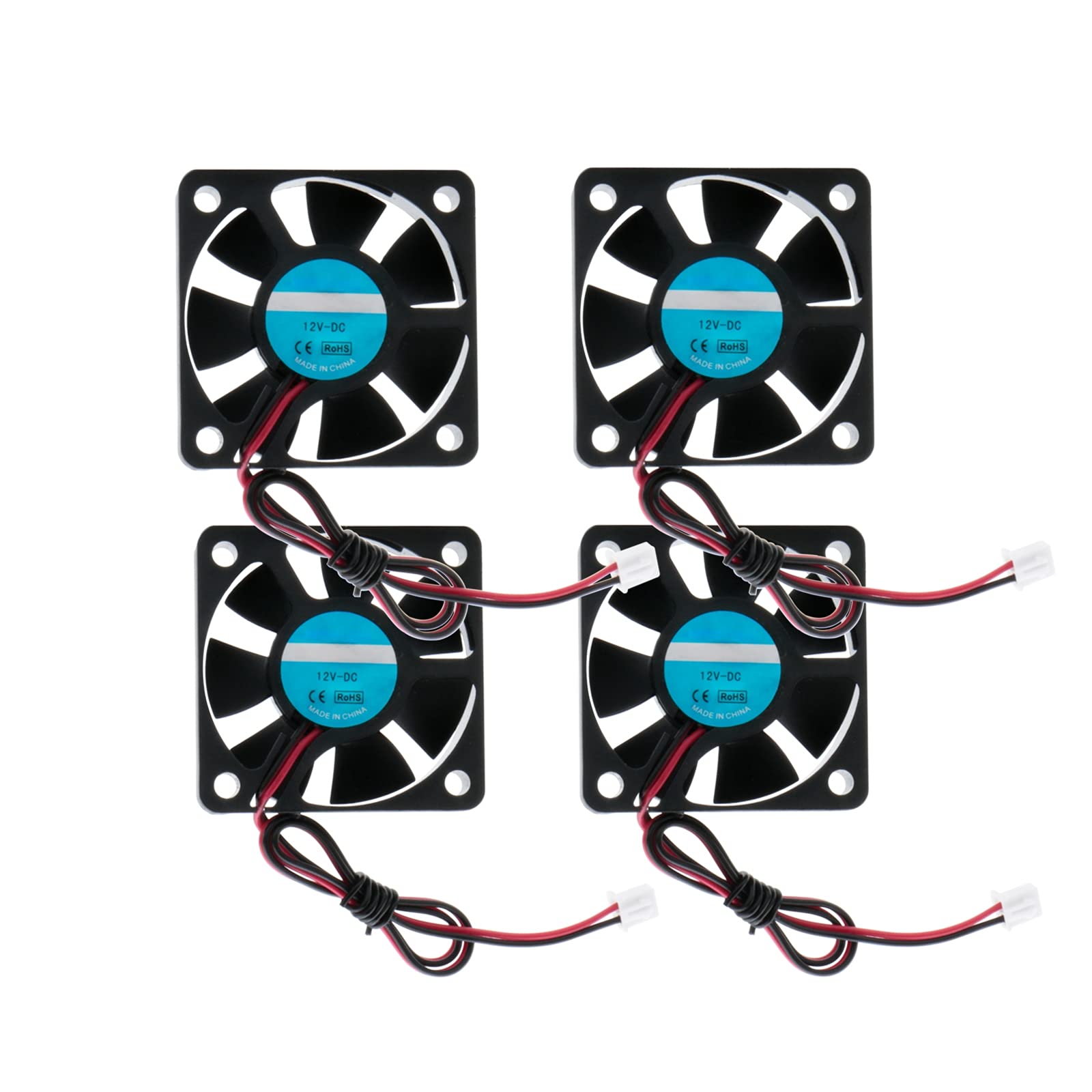 Rowiz 4pcs DC 12V 50mm (5cm) Case Fan High Speed Brushless Cooling Fan Quiet CPU Cooler Heat Sink for Printer TV Box Router, 50×50×15mm
