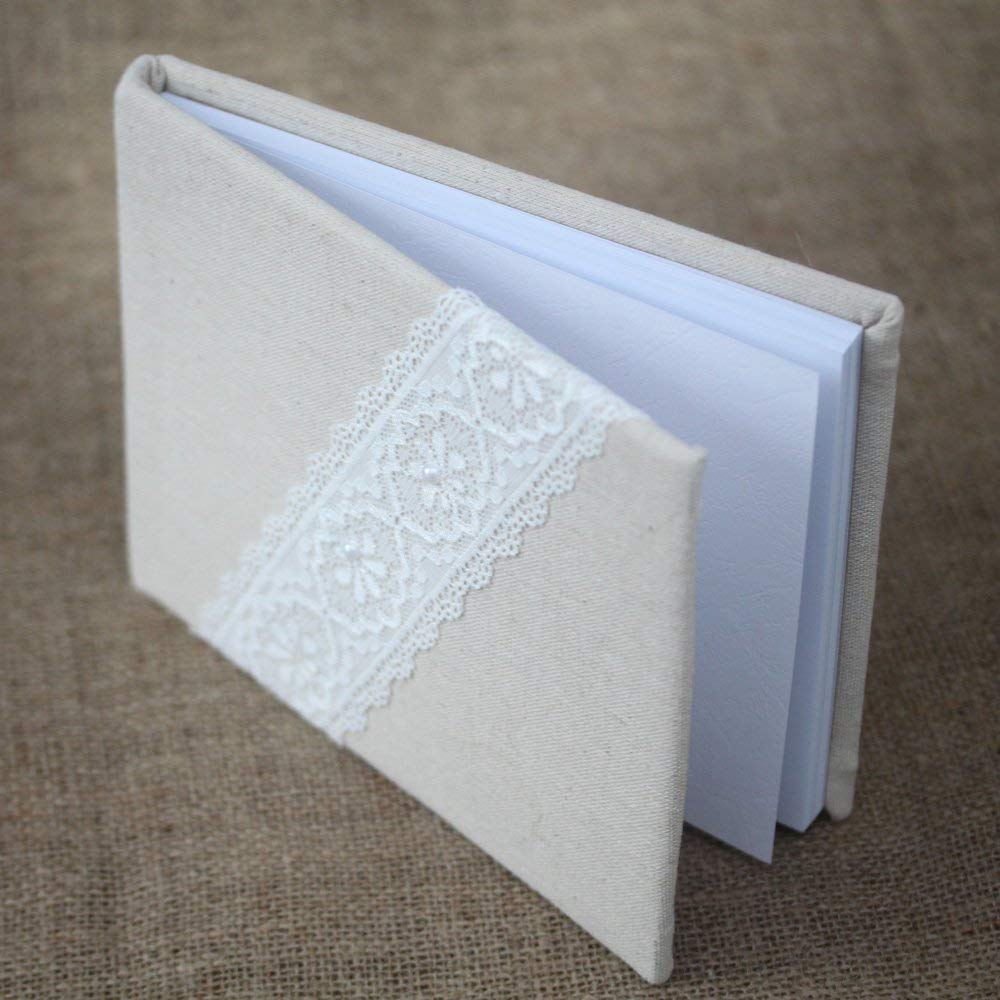 CLUB GREEN Linen Guest Book with LACE 220X170, Fabric, Natural, 29 x 33 x 13 cm