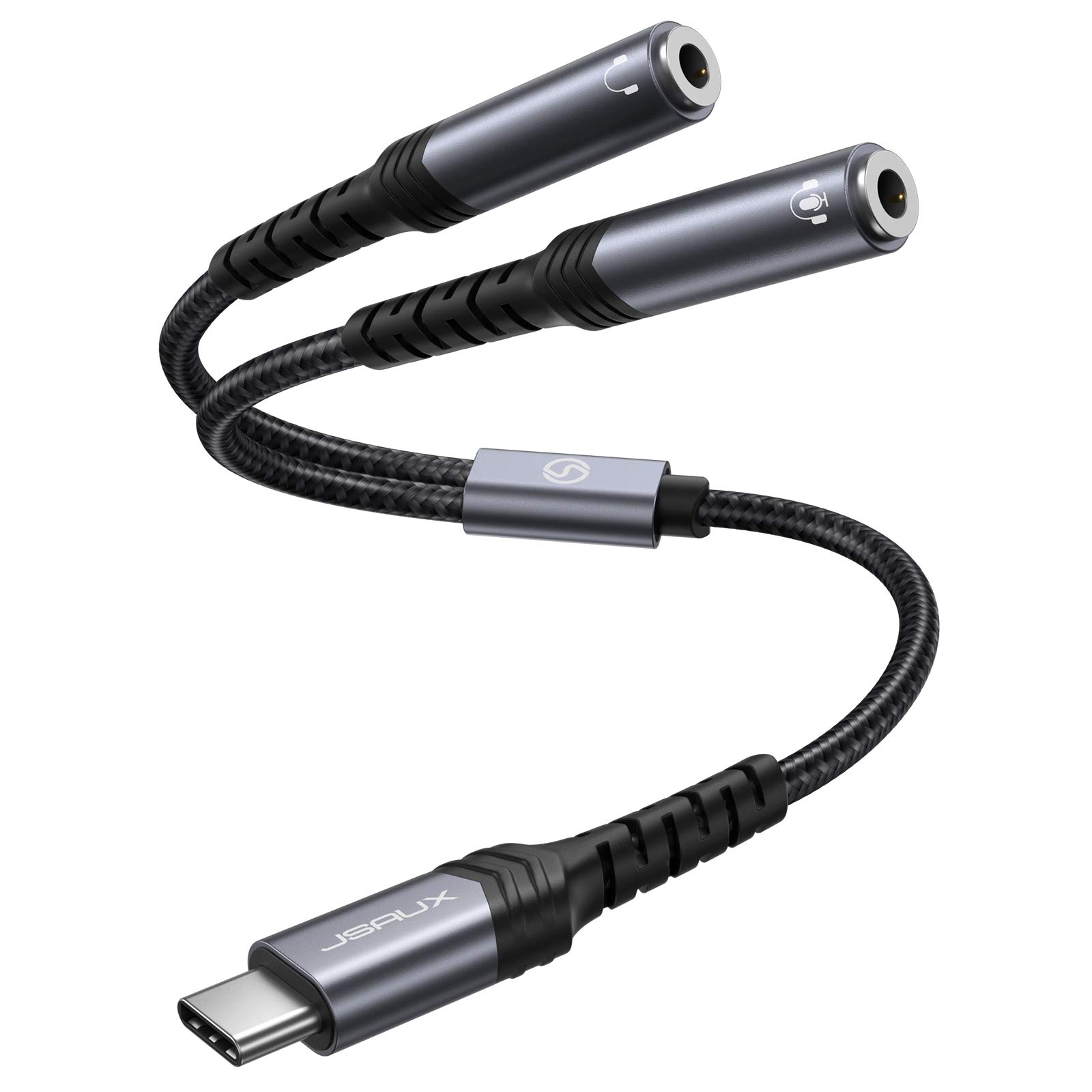 JSAUX USB C to 3.5mm Aux Dual Headphone Splitter Adapter, 2-in-1 Audio Headphone Jack Adapter Compatible with iPhone 16 Pro Max/15 Pro Max, Galaxy S24/S23 Ultra, Huawei P40, iPad Pro, Pixel-Grey