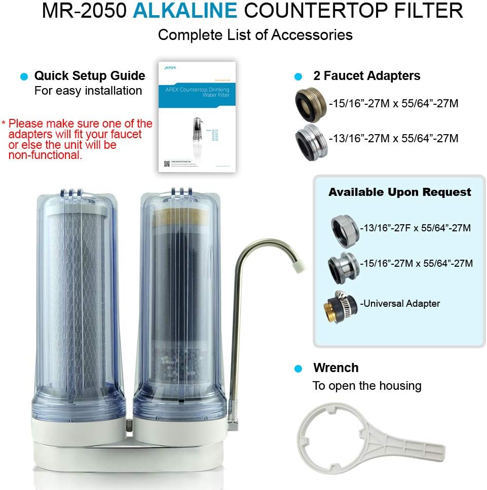 APEX EXPRT MR-2050 Quality Dual Countertop Drinking Water Filter - 5 Carbon Block and 5 Stage Mineral Cartridge - Best Alkaline Filtration System - for Healthier Safer Purified Water (Clear) - - 