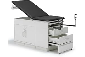 VEICAR Medical Exam Table, Adjustable Exam Bed with Step Stool, Steel Cabinet, Stirrups & Paper Dispenser Included - Black, 72" L x 31" H x 28" W