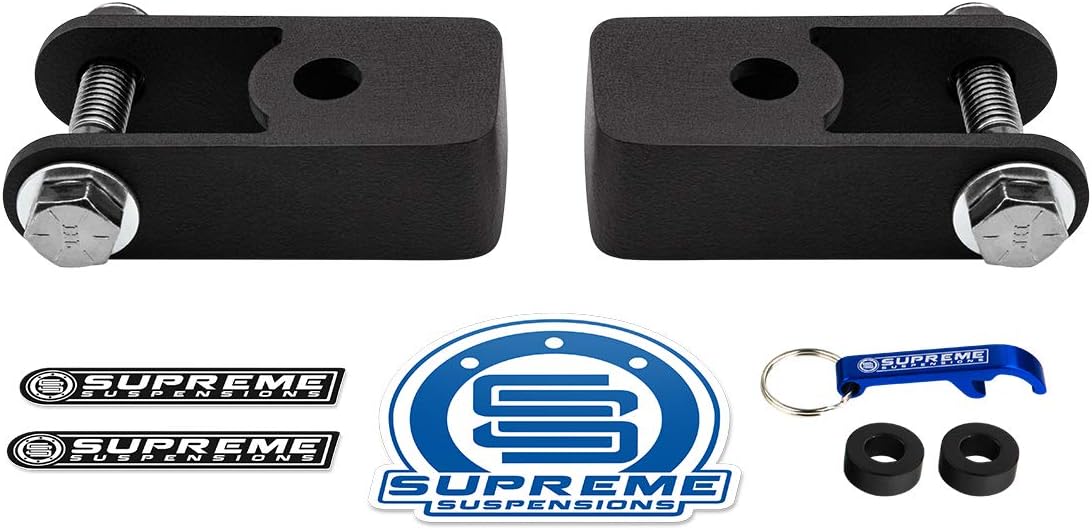 Supreme Suspensions - Rear Shock Extenders for 2007-2014 Cadillac Escalade High-Strength Steel Shock Extension Brackets Kit 2WD 4WD (Black)