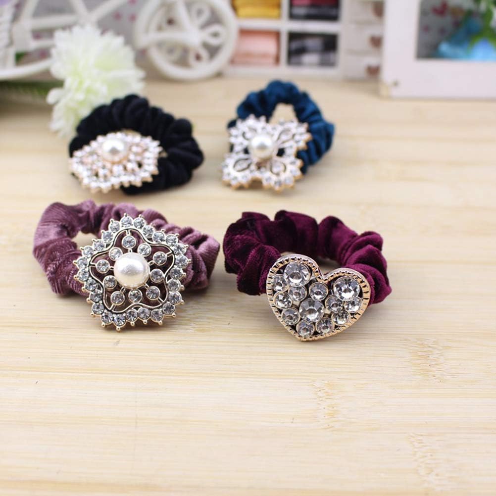 Lurrose 10Pcs Pearl Diamond Hair Scrunchies Elastic Hair Bands Crystal Hair Band Ponytail Holders for Women Girls (Random Style) - Image 3