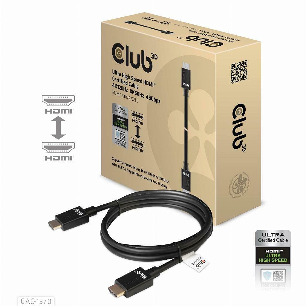 Club 3D CAC-1370 Ultra High Speed HDMI™ 4K120Hz 8K60Hz Cable 48Gbps M/M 1.5m