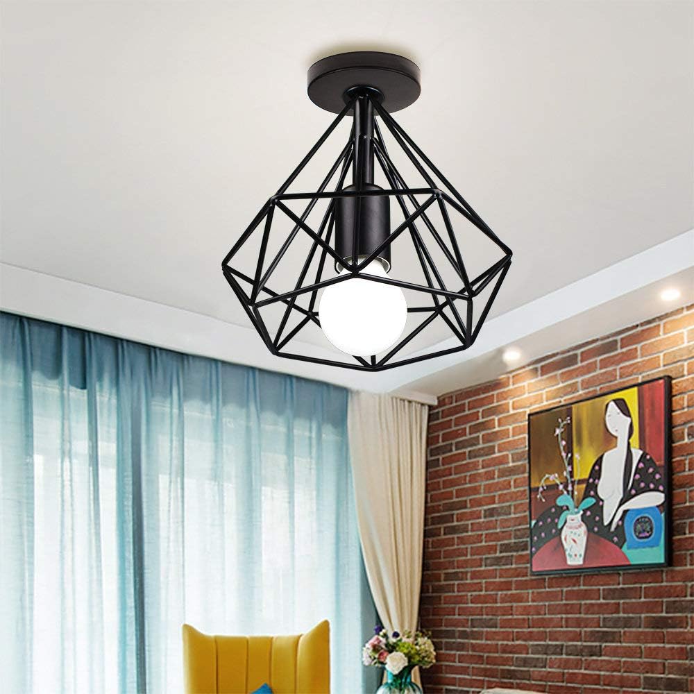 Plafonnier Industriel STOEX Design Cage Diamant - Noir Ø16cm - Éclairage E27 Vintage Pour Salon/Cuisine