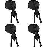 Chef Hat for Men&Women, 4 Pack Back Kitchen Cooking Cap, Elastic Back Skull Caps, Chefs Hats with Ties, Adjustable Chef Hat Bandana for Kitchen Cooking Service and Other Work One Size Fit All Adults