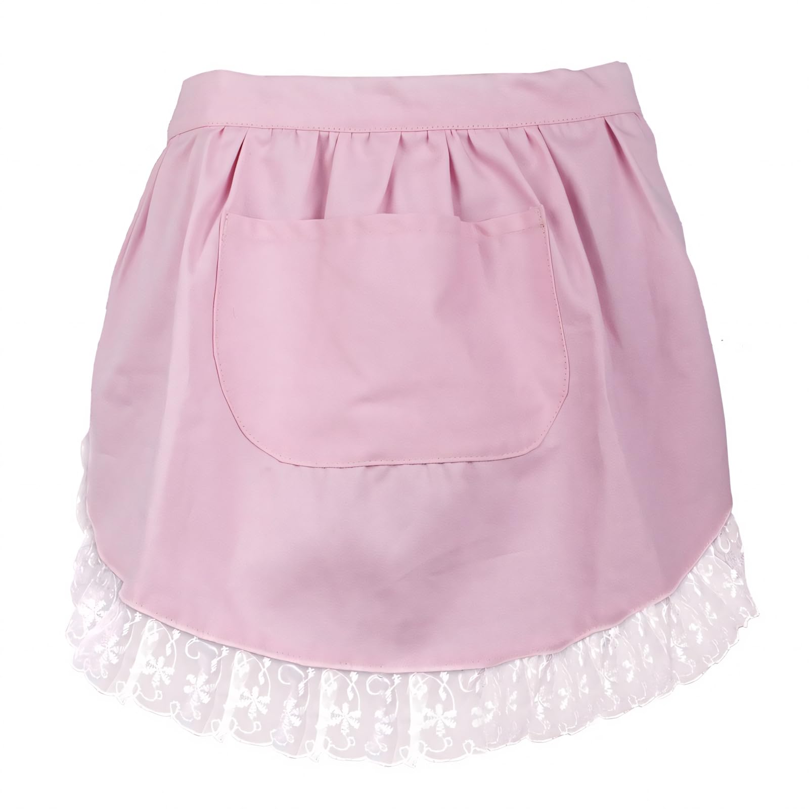 Aspire Waist Apron with Pocket, Pink Cotton Kitchen Half Apron for Cooking, Women Costume Maid Apron - M