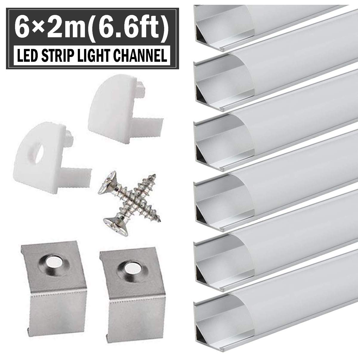 LED Aluminum Channel V Shape 6 Pack 6.6ft/2m LED Strip Light Track with End Caps and Mounting Clips for LED Strip Mounting