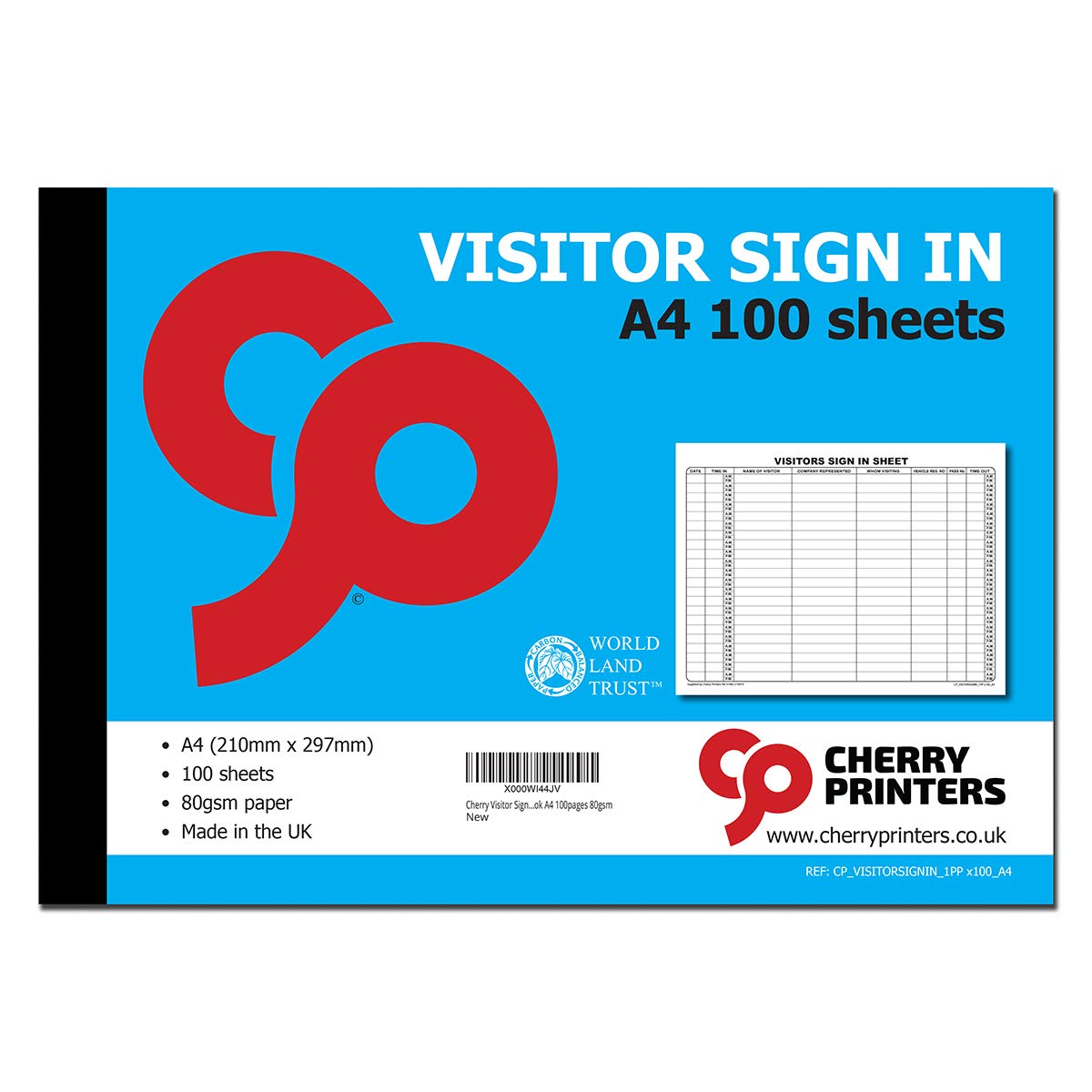 Cherry A4 Visitor Sign in Book - 100 Sheets | 80gsm Paper | 22 Records Per Page | Secure Stitched & Bound | Ideal for Offices, Schools, and Events | Log Date | Time | Visitor Name and Details