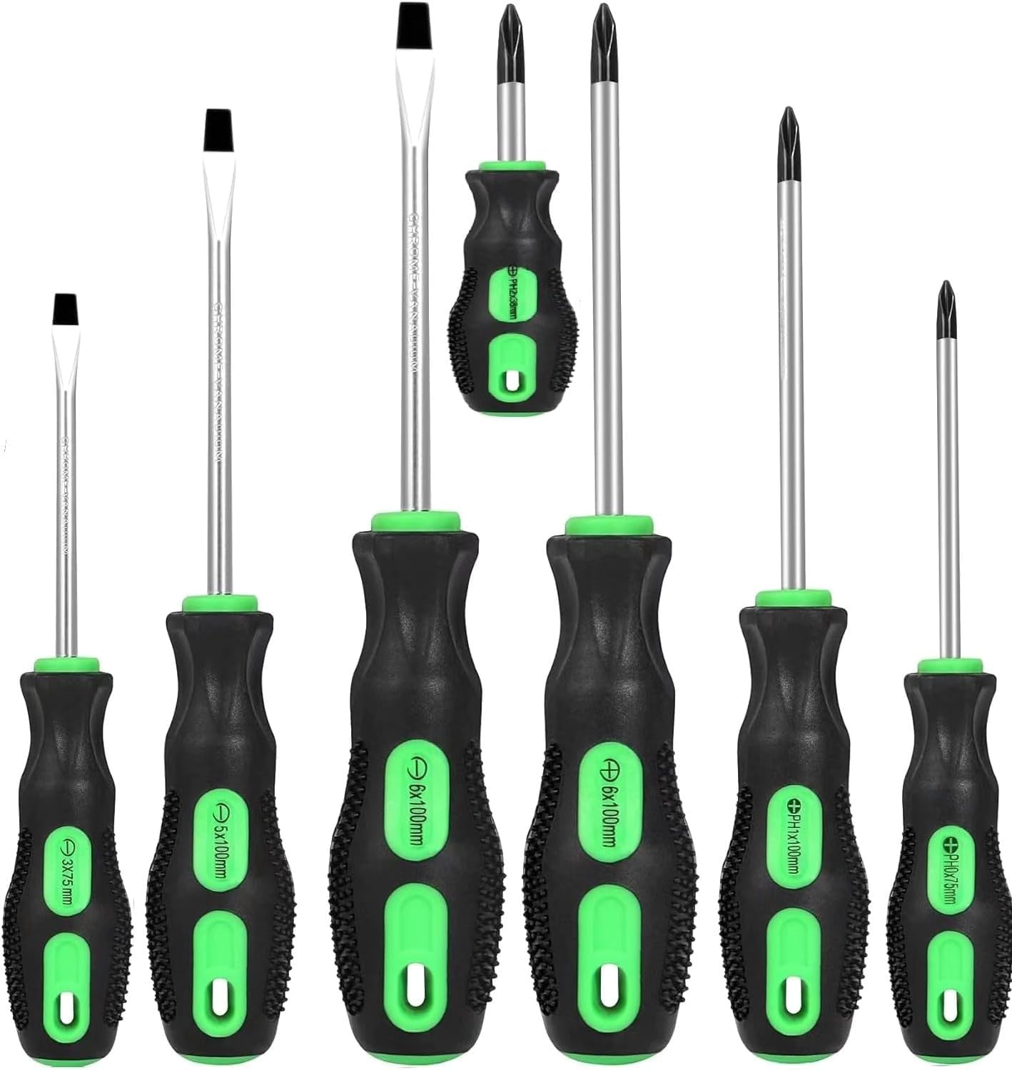 GURADESIGN 7-Piece Magnetic Screwdrivers Set, 4 Phillips and 3 Flat, Professional Cushion Grip Screwdriver Set