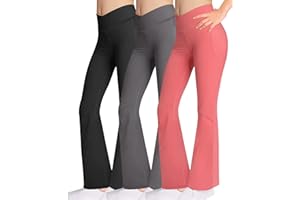 AENLLEY Girls Cross Flare Leggings with Pockets - High Waisted Bootcut Yoga Pants for Kids Teens Dance