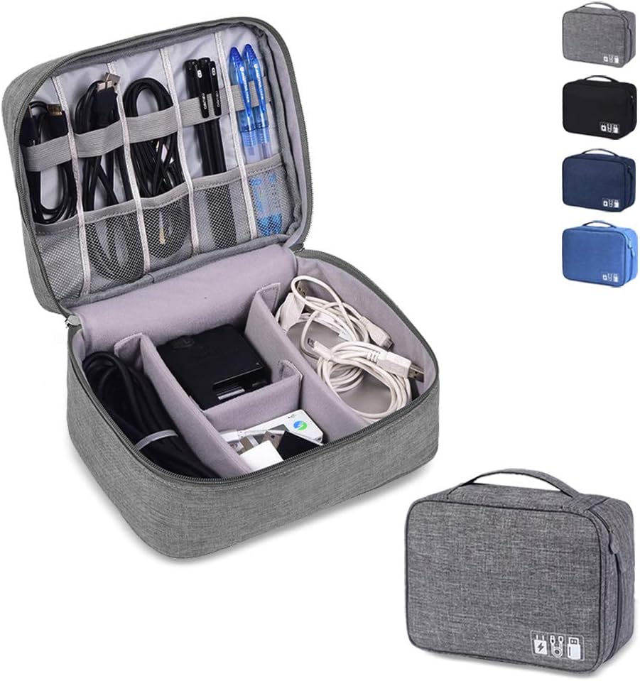 Electronics Organizer Waterproof Carrying Cases - Universal Electronics Accessories Travel Cases for Charging Cord, Power Bank, Cables, Earphone, Ipad Mini, Calculator, Customize Inside with Dividers