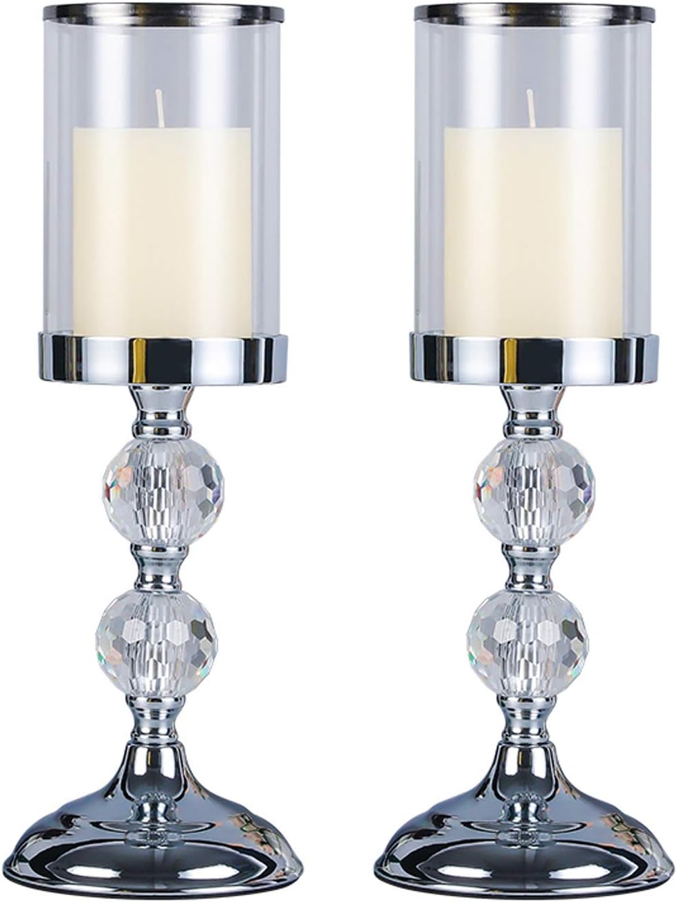 2balls Clear Crystal Glass Pillar Candle Holder, Taper Candle Stand Candlesticks, Tea-Light Hurricane-candleholders: Kitchen & Dining