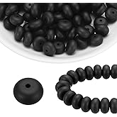 HARFINGTON 110Pcs Silicone Beads 14mm Lentil Rubber Focal Beads Bulk for Pens Keychain Bracelet Necklace DIY Crafts Making, Black