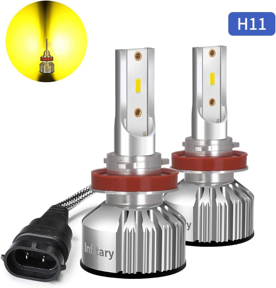 INFITARY H11/H8/H9 LED Headlight Bulbs Yellow CSP 3000K Fog Light Bulb Super Bright High Low Beam Plug and Play All in One LED Conversion Kit