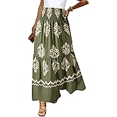 Happy Sailed Boho Long Skirts for Women Fashion Floral Print High Waisted A Line Flowy Maxi Skirt for Beach Vacation