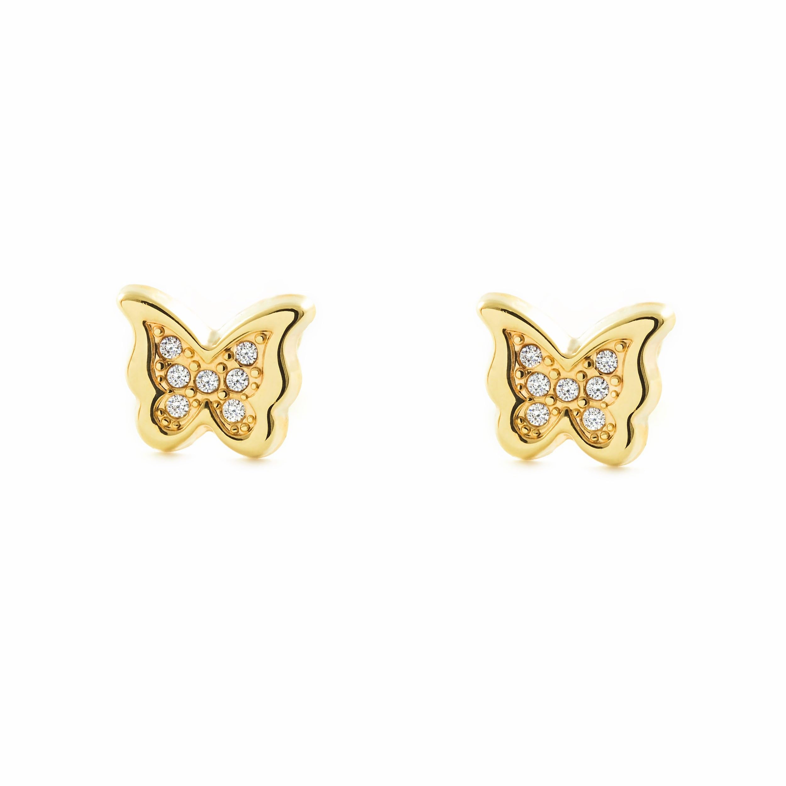 Mondepetit - 9ct Yellow Gold Butterfly Cubic Zirconias Children's Girls Earrings shine