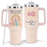 LHSCVUFASC 40th Birthday Gifts Women, Gifts for 40 Year Old Woman, 1986 Tumbler 40th Birthday Decorations, Forty Gift Idea for Her Mom, Turning 40 Yr Old Bday 40oz Tumbler