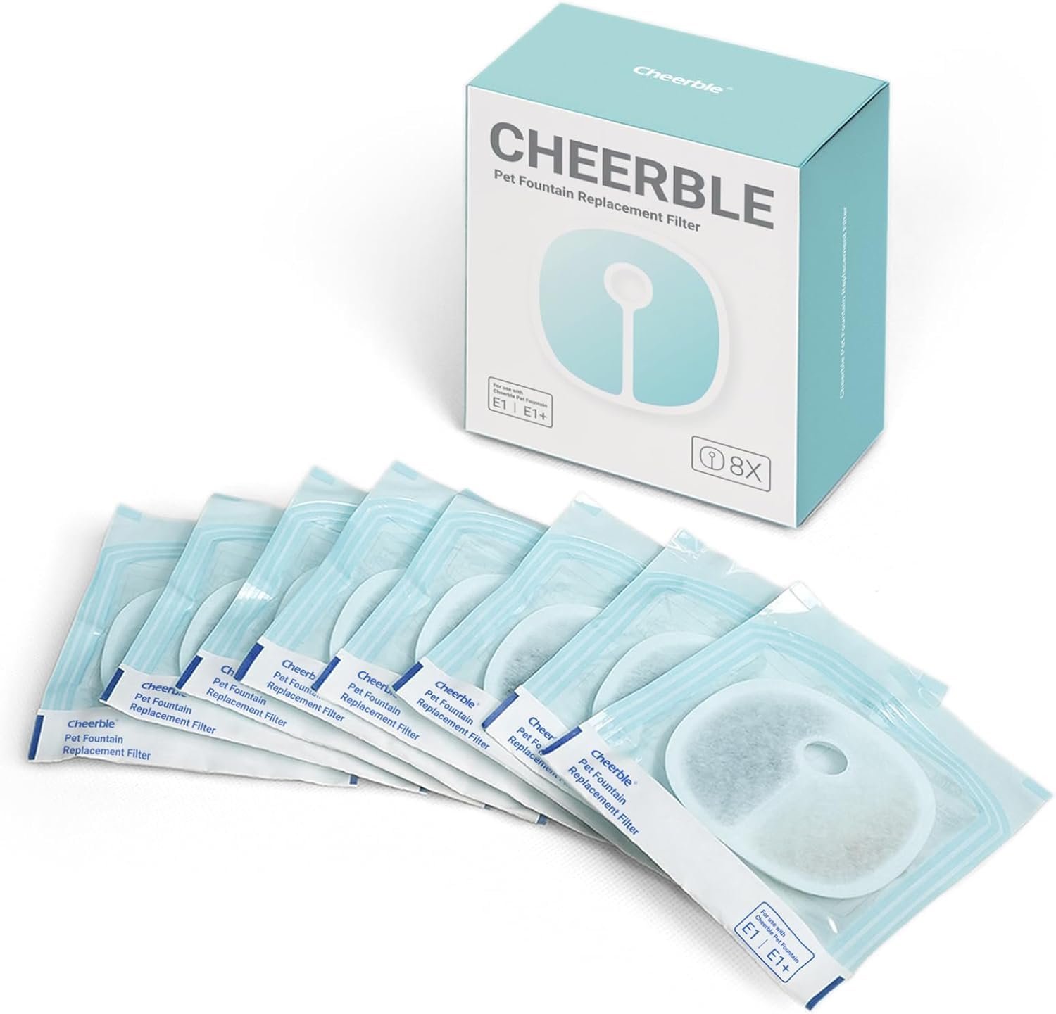 Cheerble 8Pcs Filters for E1/E1+ Cats Dogs Drinking Fountain, Water Filter, Filter for Cat Fountain(Pack of 8)