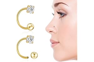 2PCS 20G Birthstone Nose Ring Half Hoop Stud CZ Body Ear Piercing Small Thin Hoop Nose Ring Stud Body Jewelry Can Be Used as 