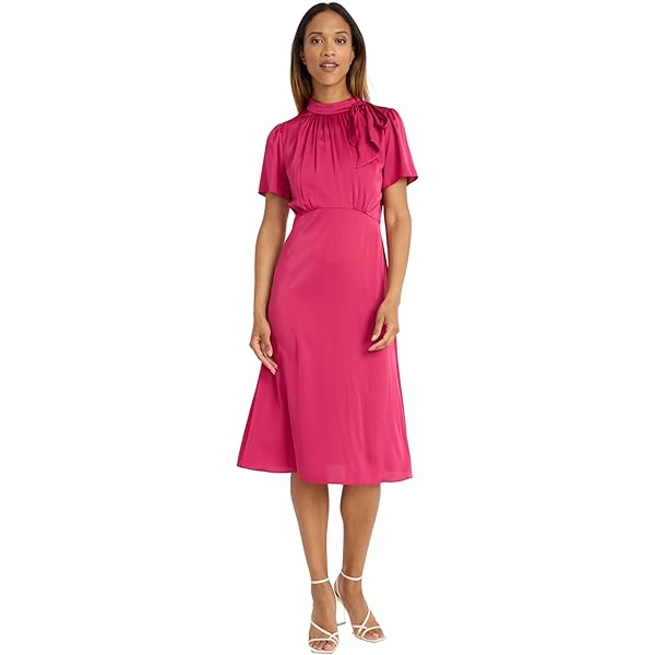 Amazon.com: Maggy London Women's Dresses Women's Elegant A-Line Midi Dress  - Asymmetrical Neckline - 3/4 Bell Sleeves - Bow Belt - Versatile Work  Dresses, Arresting Red, 0 : Clothing, Shoes & Jewelry