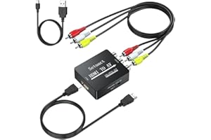 Setuact HDMI to AV Converter, HDMI to RCA Converter, Supports PAL/NTSC for Apple TV, Roku, Fire Stick, Blu-ray, DVD Player, Older TV, Projector, (with Male RCA and HDMI Cables)