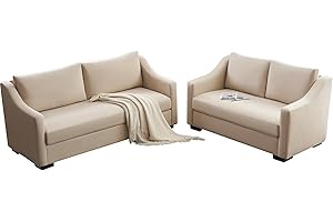 AMERLIFE Couch,Comfy Sofa Couch with Slope Armrests, 2 Piece Set Extra Deep Seat Sofa for Living Room, Apartment, Lounge Room,Beige