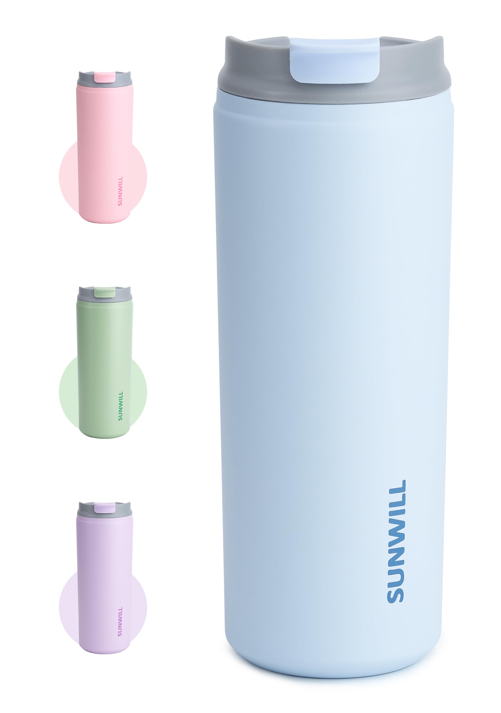 Photo 1 of SUNWILL Travel Coffee Mug with Lid, Leak Proof Tumbler Stainless Steel, 16 oz Insulated Cup for Water, Tea, Ice, Powder Coated Iceberg