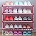 FKUO Shoes Shelf Easy Assembled Non-Woven 4 Tier Shoe Rack Shelf Storage Organizer Stand Holder Keep Room Neat Door Space Saving (Pink, 57.5 x 26 x 64cm)