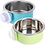 kathson Crate Dog Bowl, Removable Stainless Steel Hanging Pet Cage Bowl Food & Water Feeder Coop Cup for Cat, Puppy, Birds, R