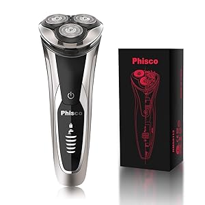 Electric Shavers for Men, Phisco Electric Razor IPX7 Waterproof Wet Dry Portable Cordless 3D Rechargeable Rotary Shavers for Men LED Display Mens Razors with Pop-up Beard Trimmer for Husband Dad Black