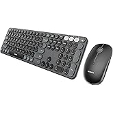 seenda Wireless Bluetooth Keyboard and Mouse Combo, COE202 Round Cute Keycaps, 3 Multi-Device Connection, Full Size Wireless Keyboard Mouse Compatible for PC/Laptop/Mac/MacBook/iPad/Tablet, Black