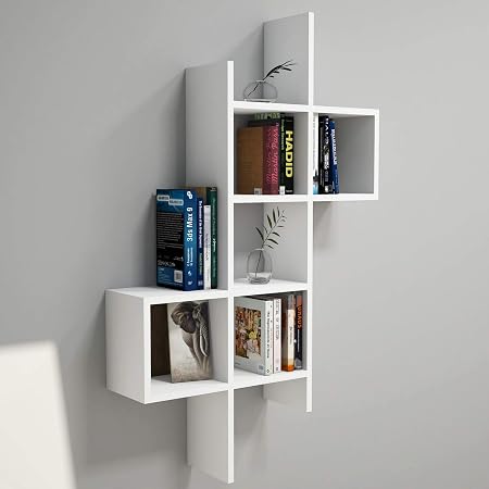 Vivense Keno Wall Mounted Bookcase Floating Shelves And Display Units White Amazon Co Uk Kitchen Home