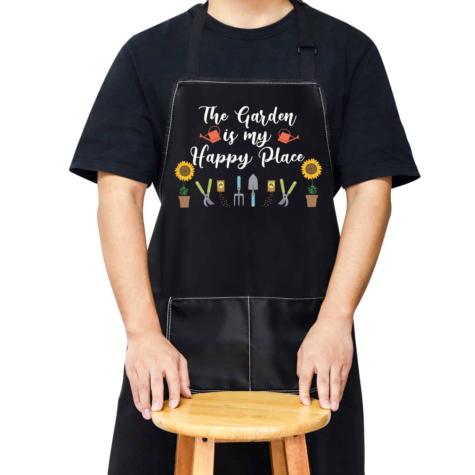 WZMPA Gardening Apron With Pockets Gardener Gifts The Garden Is My Happy Place Adjustable Apron For Gardener Florist, Happy Place Apron, Medium