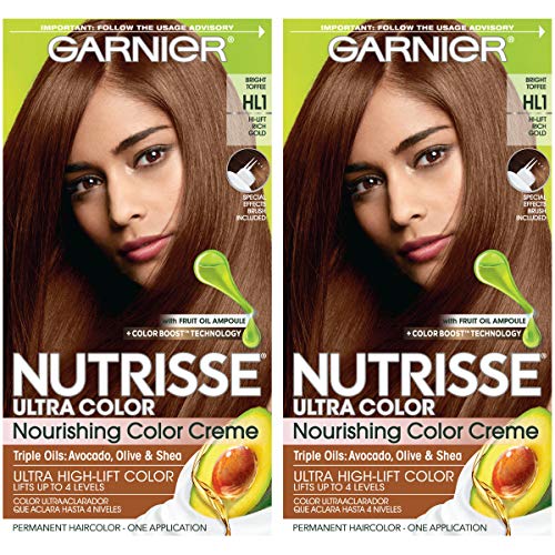 Garnier Nutrisse Ultra Color Nourishing Permanent Hair Color Cream, HL1 Rich Toffee (2 Count) Brown Hair Dye