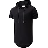 KLIEGOU Men's Hooded T-Shirt 190GSM 100% Cotton Soft Streetwear Longline Tee- Breathable Hip Hop Pullover - Pre-Shrunk