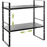 Across-Star Expandable Cabinet Shelf Organizer Rack, Stackable Kitchen Counter Storage Shelves Stand, Adjustable Height Pantr