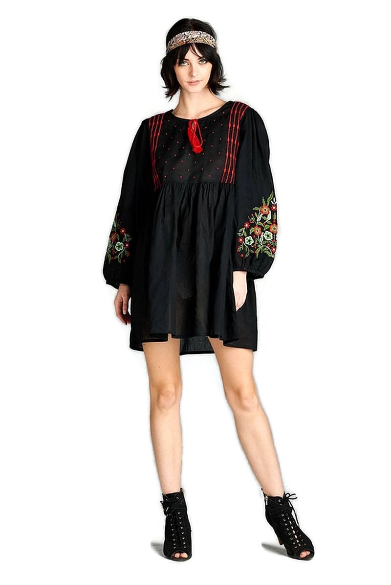 Womens Floral Embroidered Peasant Mini Dress Tunic Black Multi | Desertcart  Gibraltar