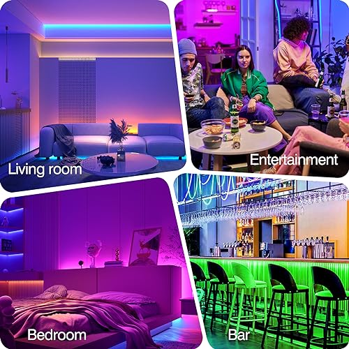 Mexllex LED Strip Lights 30M, Music Sync Color Changing RGB LED Strip with Remote, Sensitive Built-in Mic, App Controlled LED Lights, RGB LED Light Strip(APP+Remote+Mic)