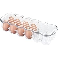 mDesign Stackable Plastic Covered Egg Tray Holder, Storage Container and Organizer for Refrigerator - Dozen-Section Carrier B